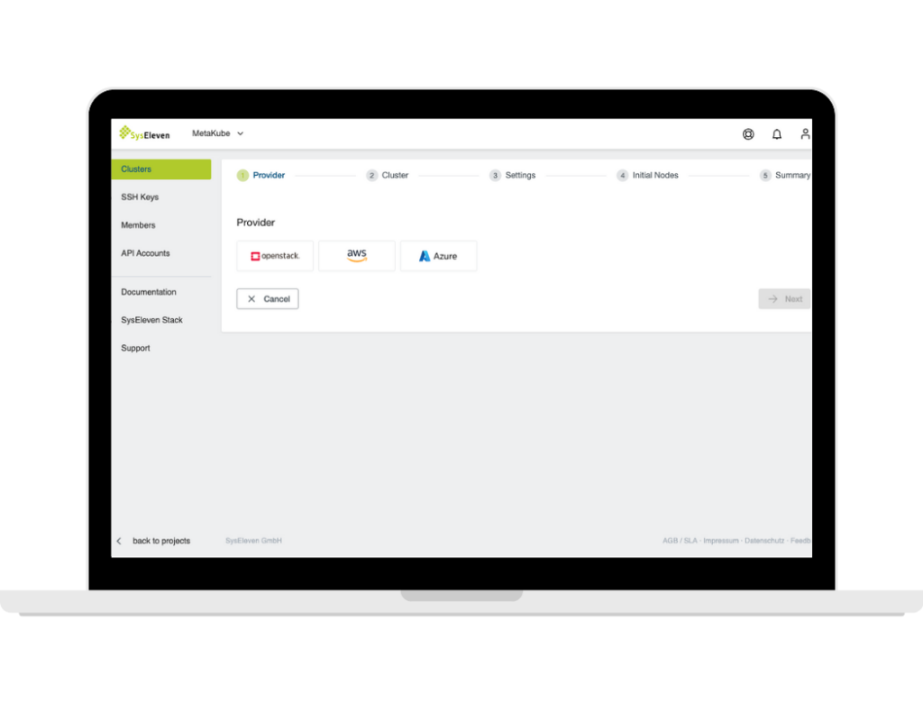 MetaKube Dashboard Cloud Regionen